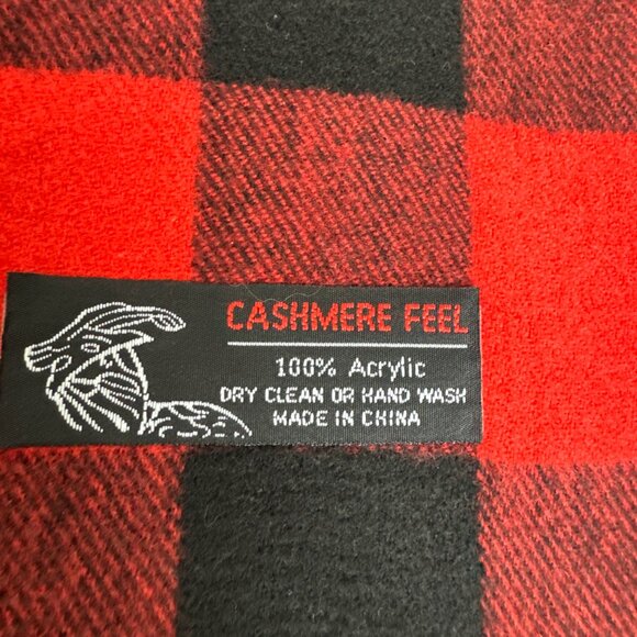 Plaid Red & Black Unisex Scarf  Soft Fringe - Picture 2 of 5